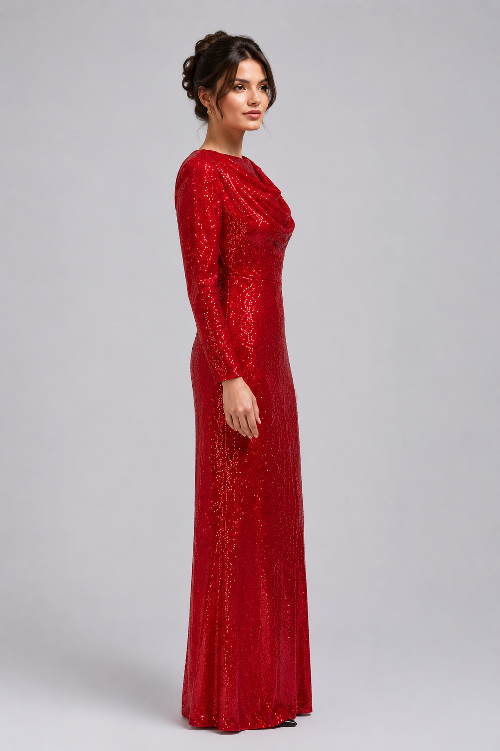 Ruby Drape Sequin Gown
