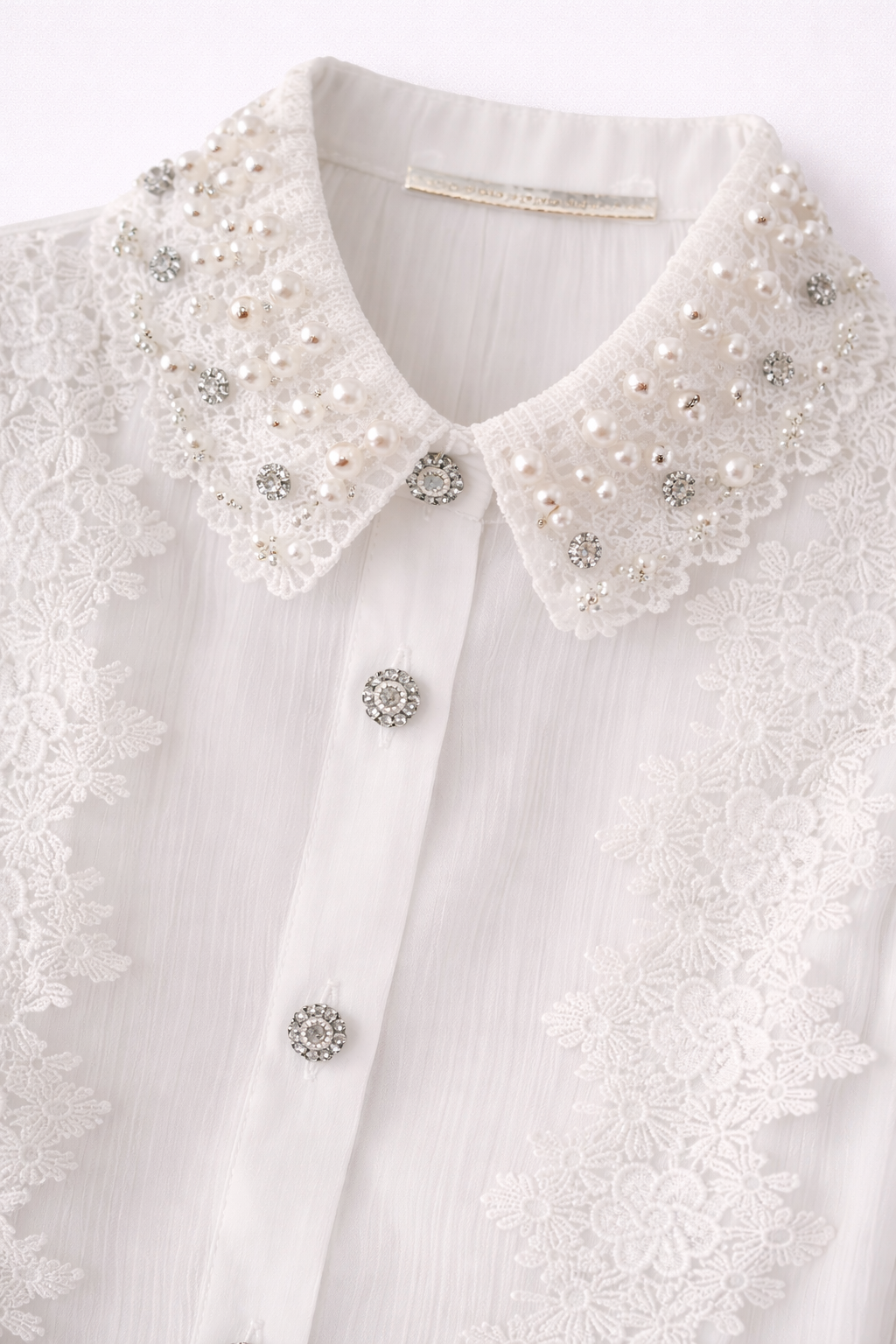 Pearl-Embellished Lace Blouse
