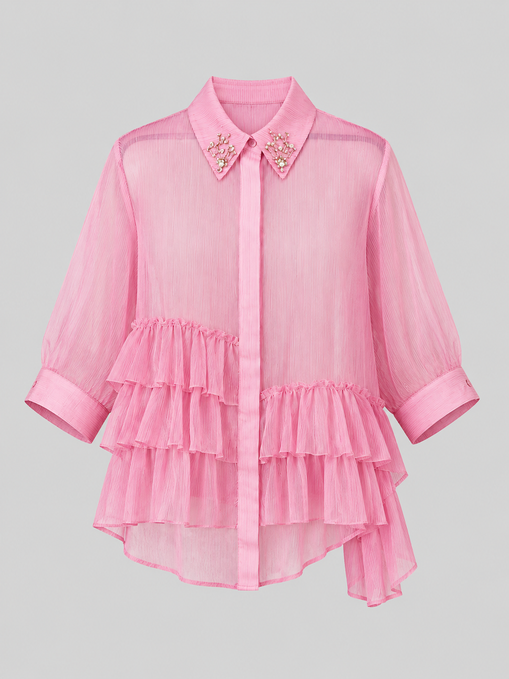 Candy pink ruffled blouse