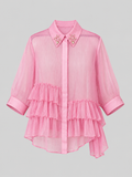 Candy pink ruffled blouse