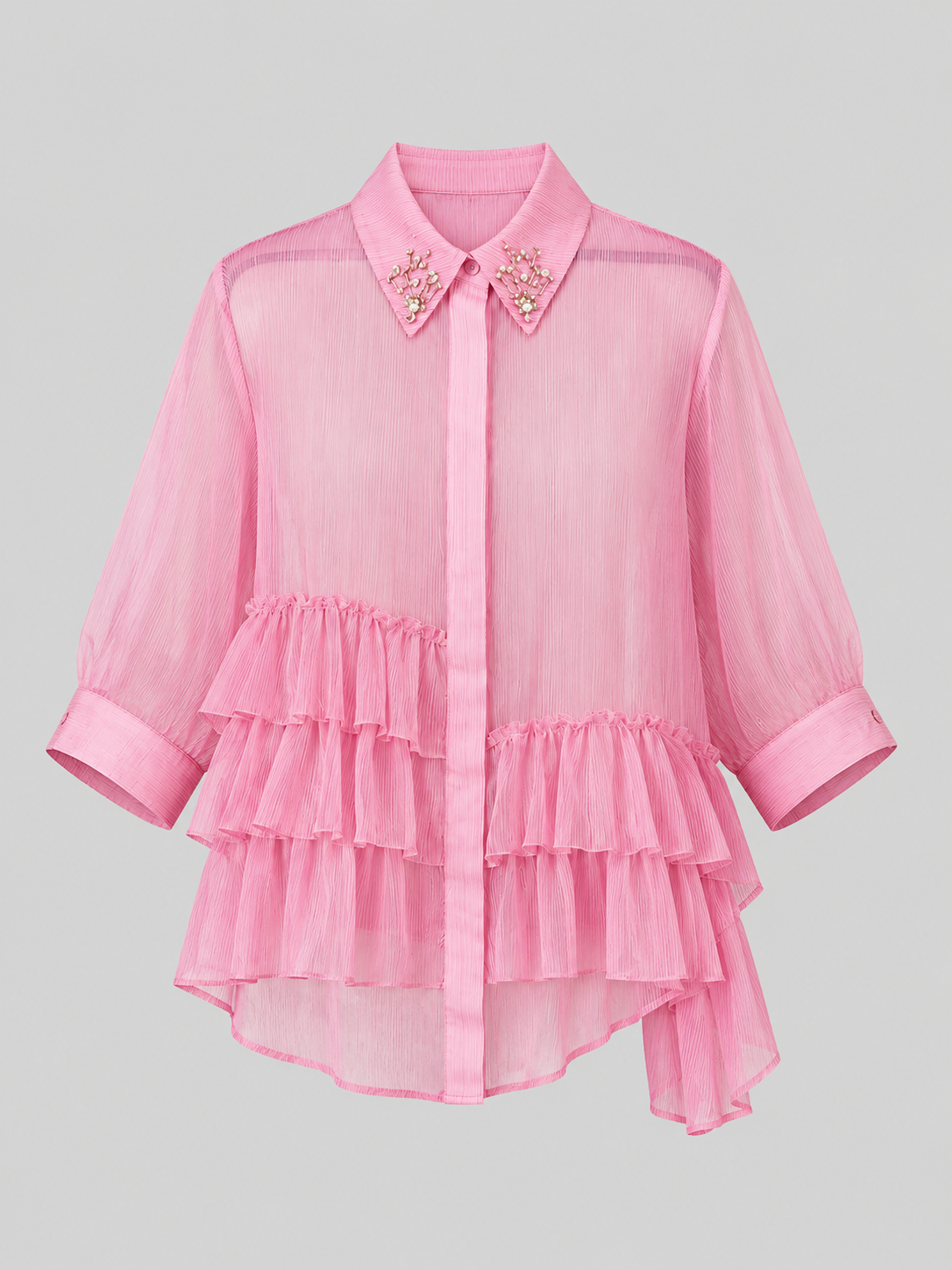 Candy pink ruffled blouse
