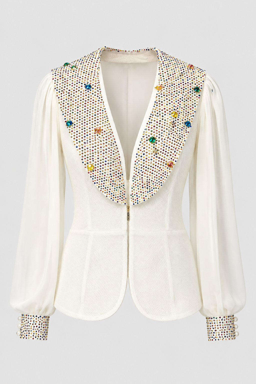 Vibrant Rhinestone-Encrusted Mesh Blazer