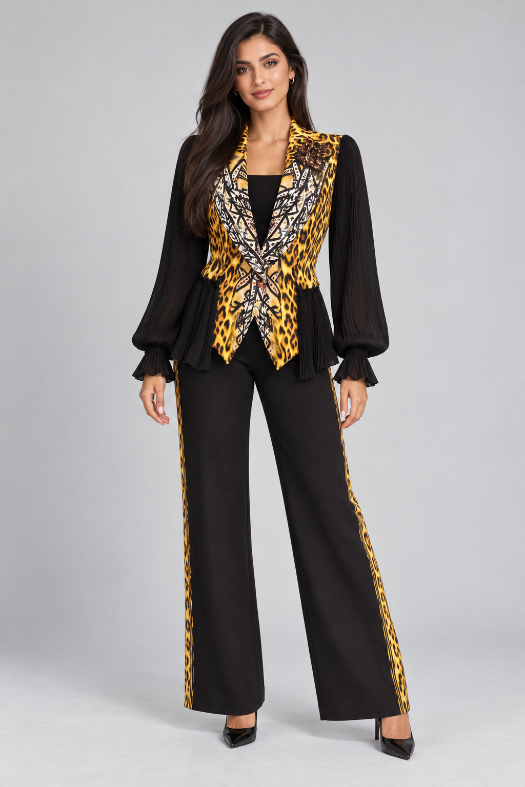 Leopard Stripe Wide-Leg Pants