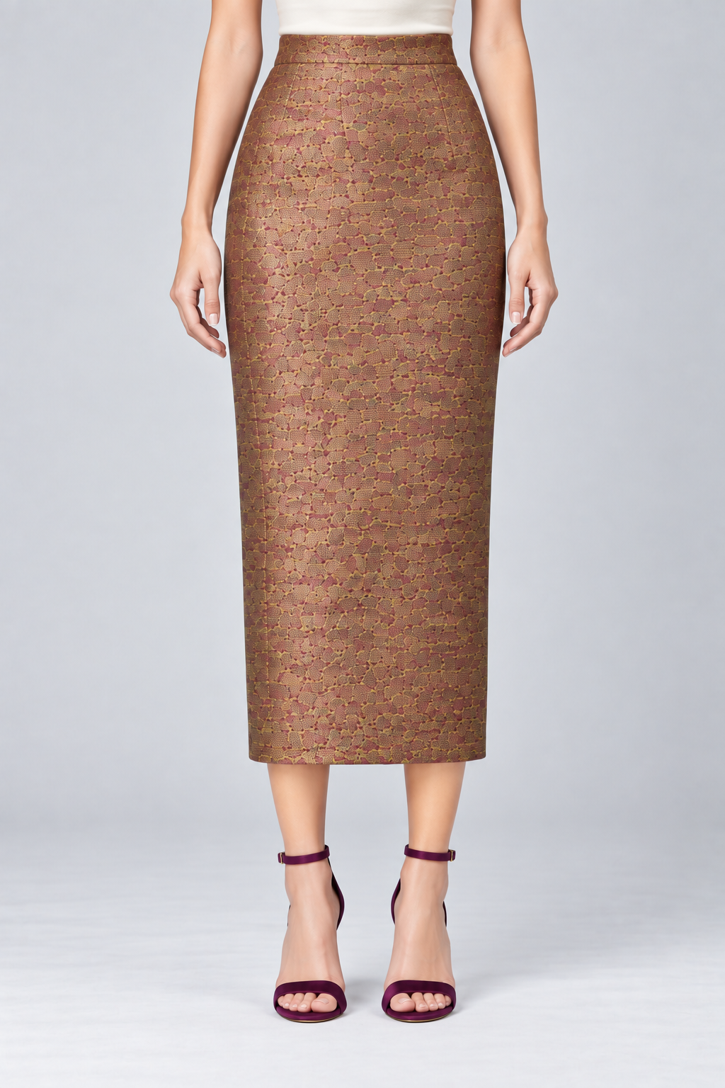 Gold & Plum Metallic Pencil Skirt