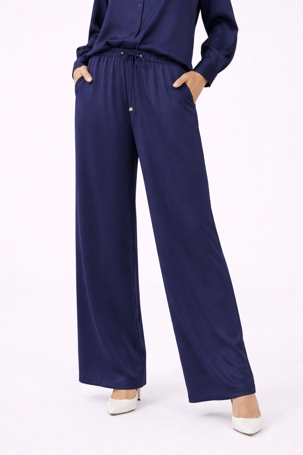 Navy Wide-Leg Trousers