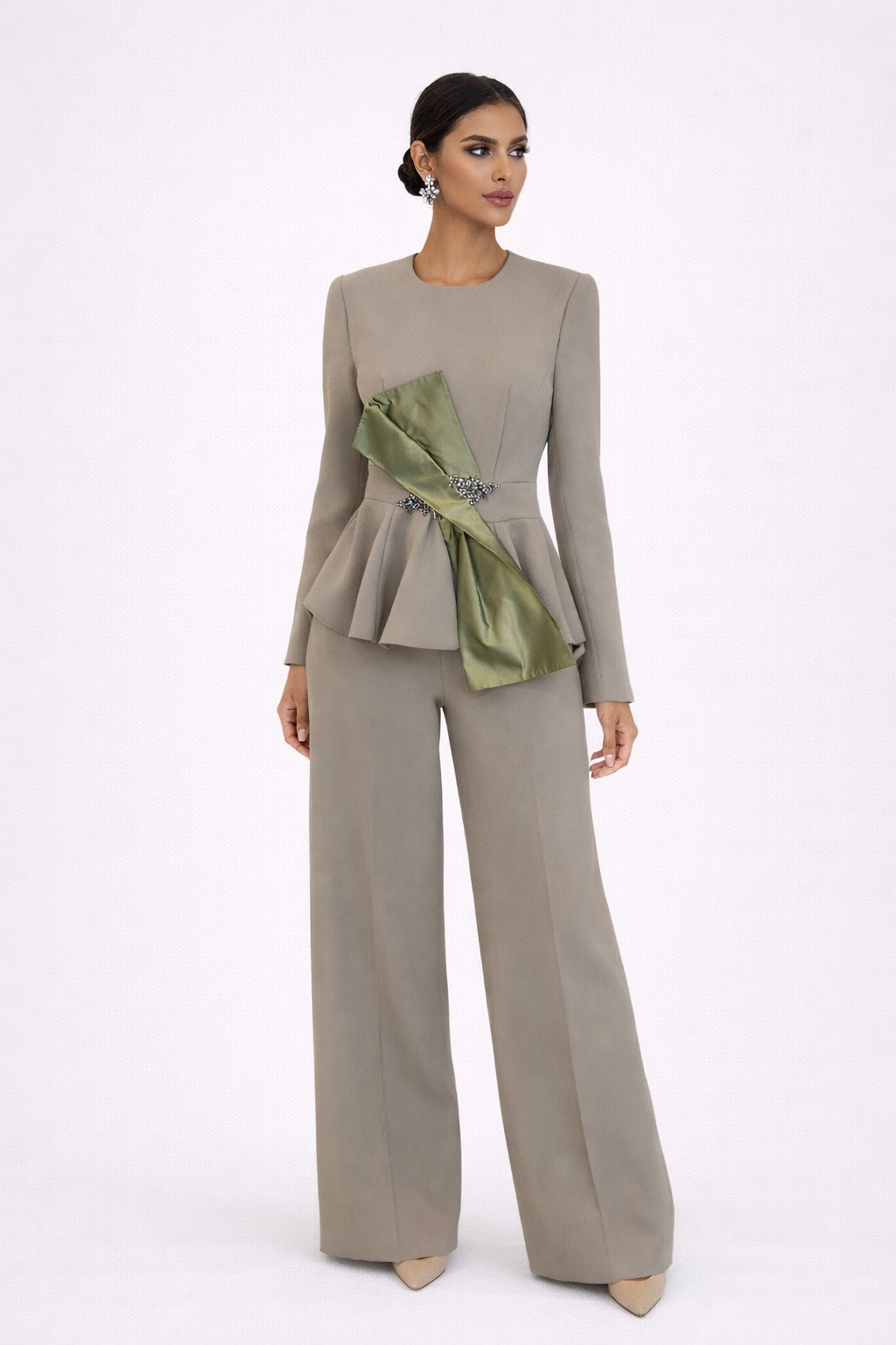 Olive Peplum Suit