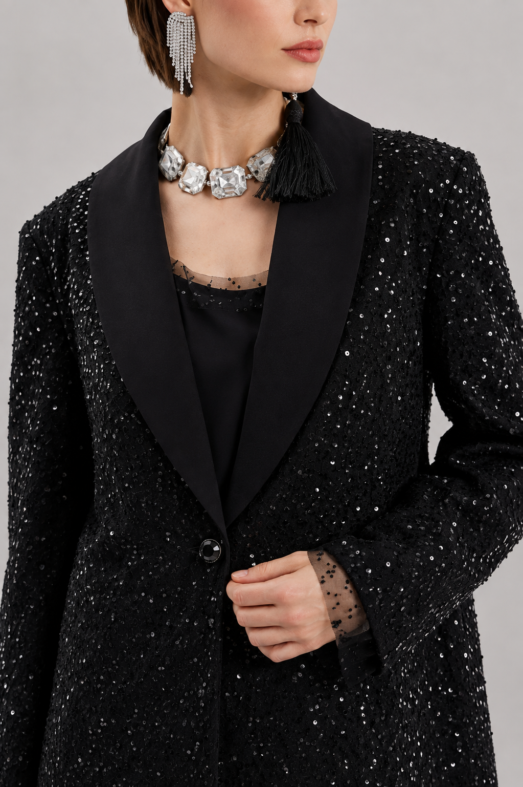 Black Sequin Statement Blazer