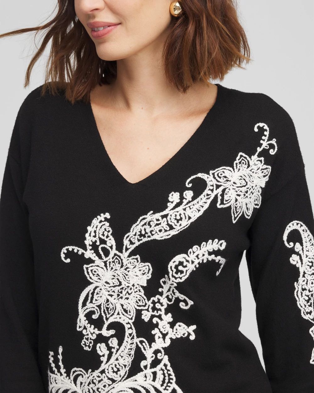 Embroidered floral v-neck sweater