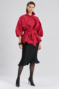 Satin Belted Statement Jacket – Red