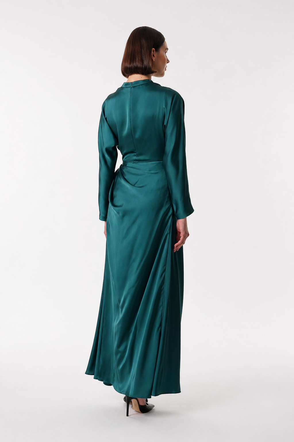 Emerald Draped Satin Dress