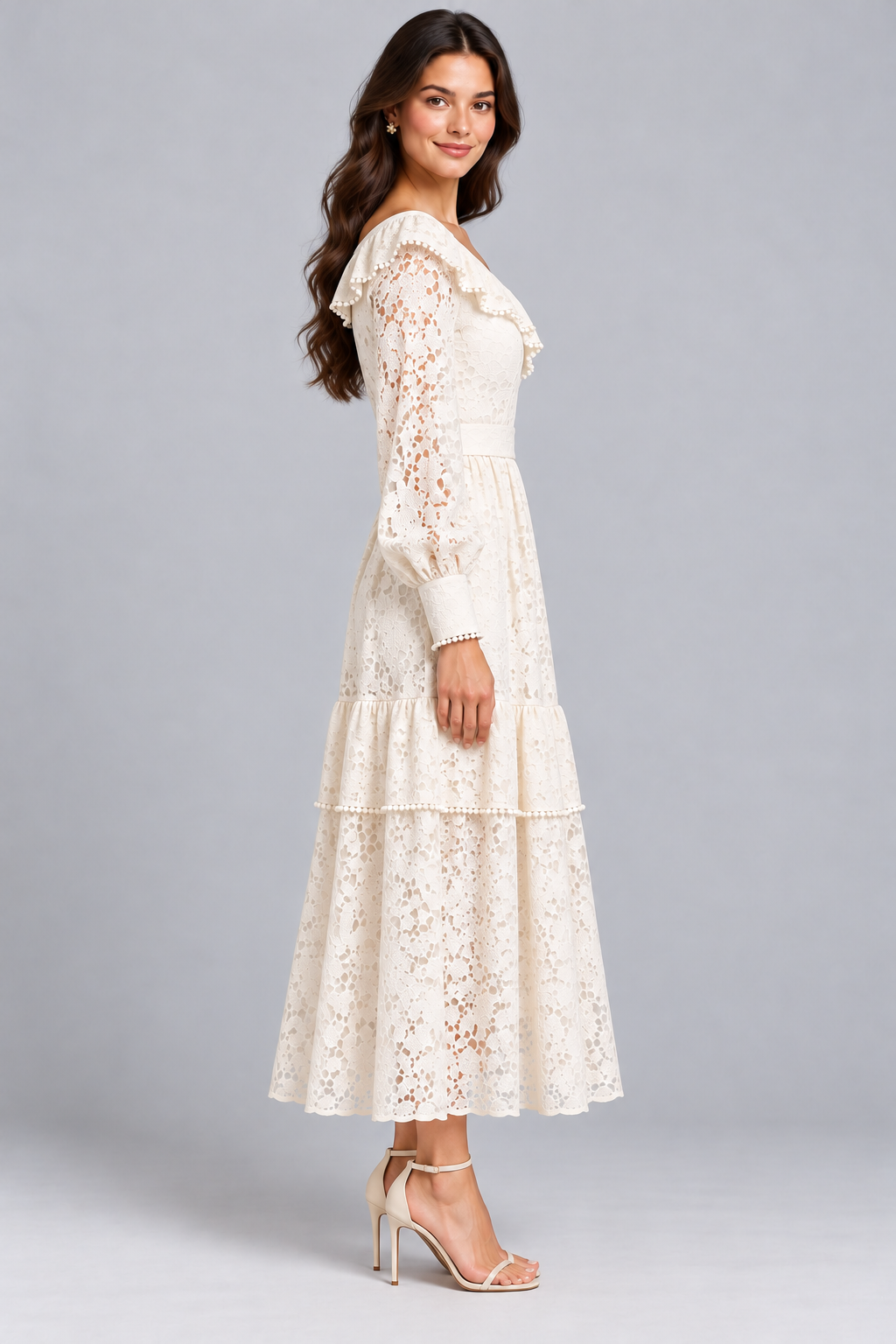 Ivory Lace Belted Dress