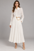 Gizia White Pleated Maxi Skirt