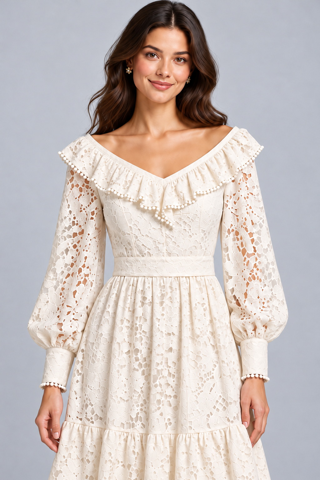 Ivory Lace Belted Dress