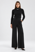Black Belted Wide-Leg Trousers