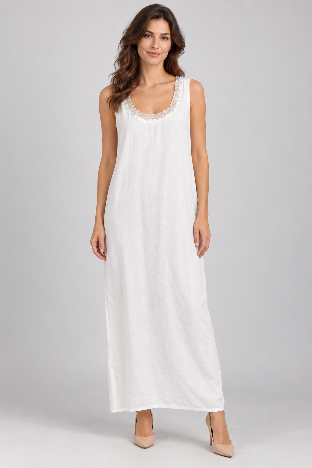 Embellished Neckline Sleeveless Maxi Dress