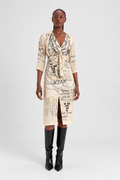 Cream Graphic Print Tie-Front Midi Dress