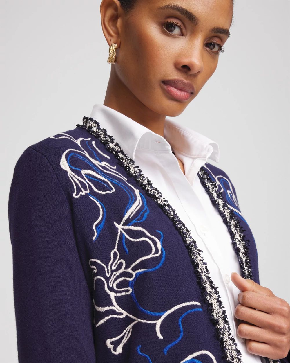 Navy Embroidered Cardigan