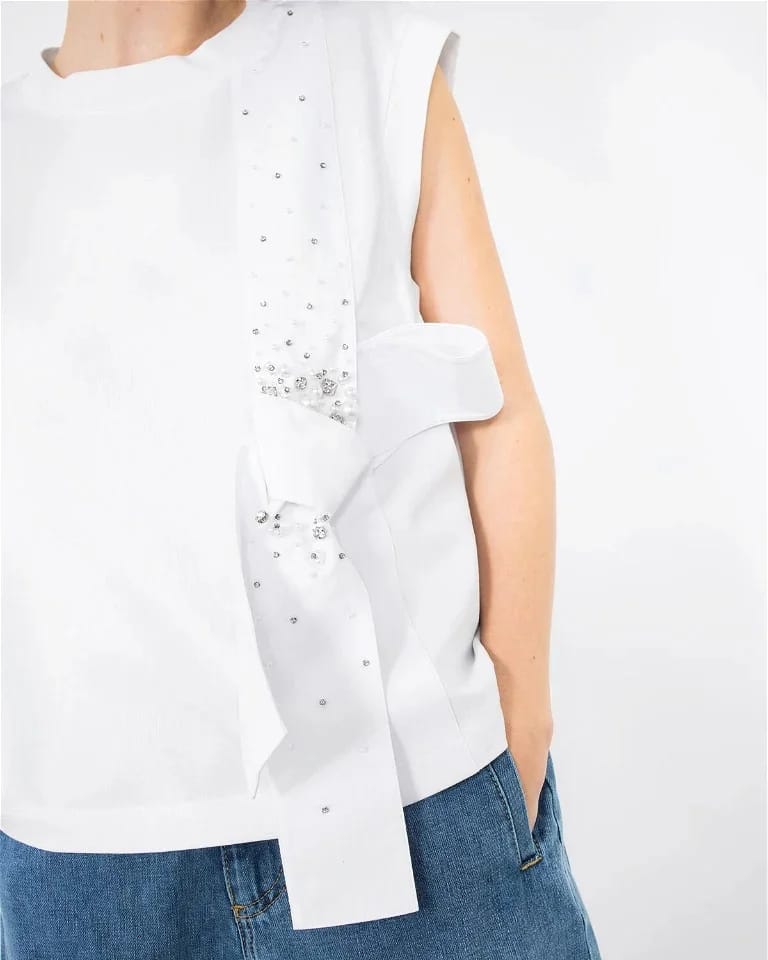 White Bow-Detail Sleeveless Top