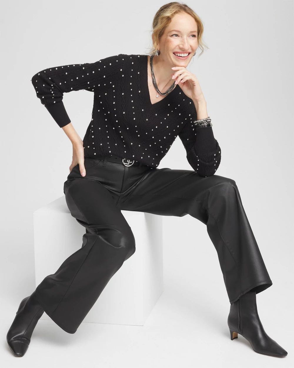 Sequin embellished v _NECK Sweater