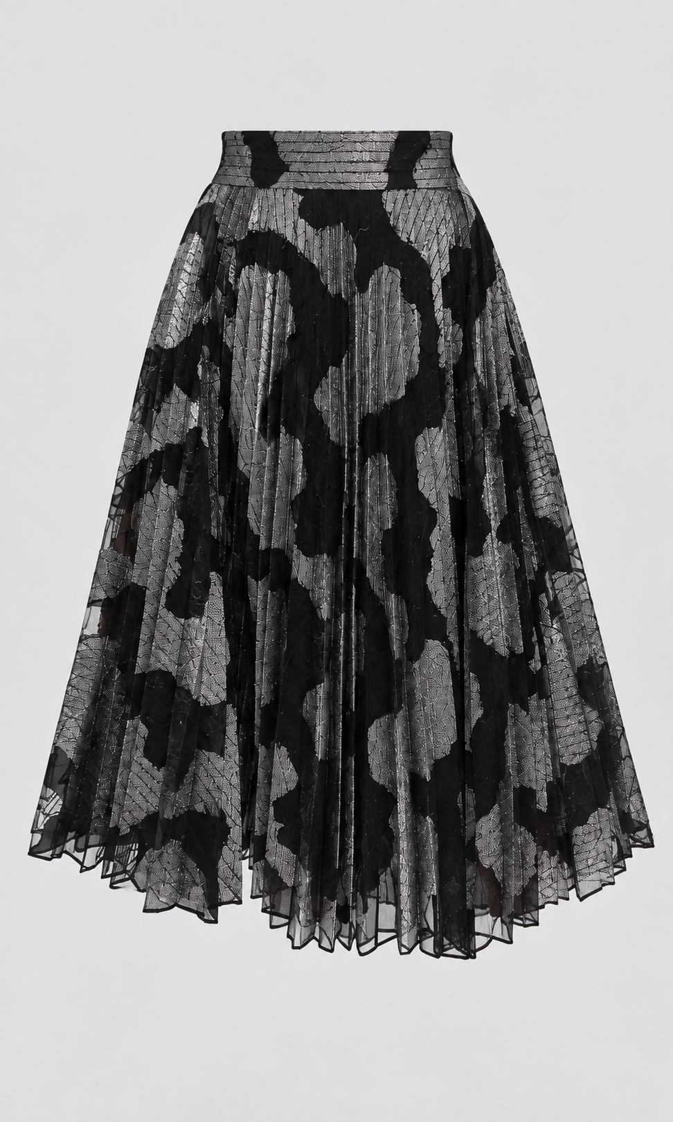 Metallic Floral Pleated Midi Skirt
