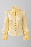Lemon Silk Ruffle Blouse