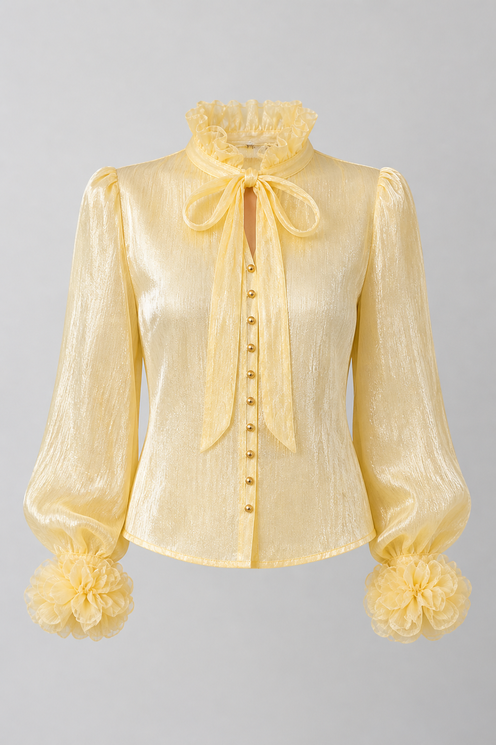 Lemon Silk Ruffle Blouse