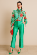 Green chiffon tie - neck blouse