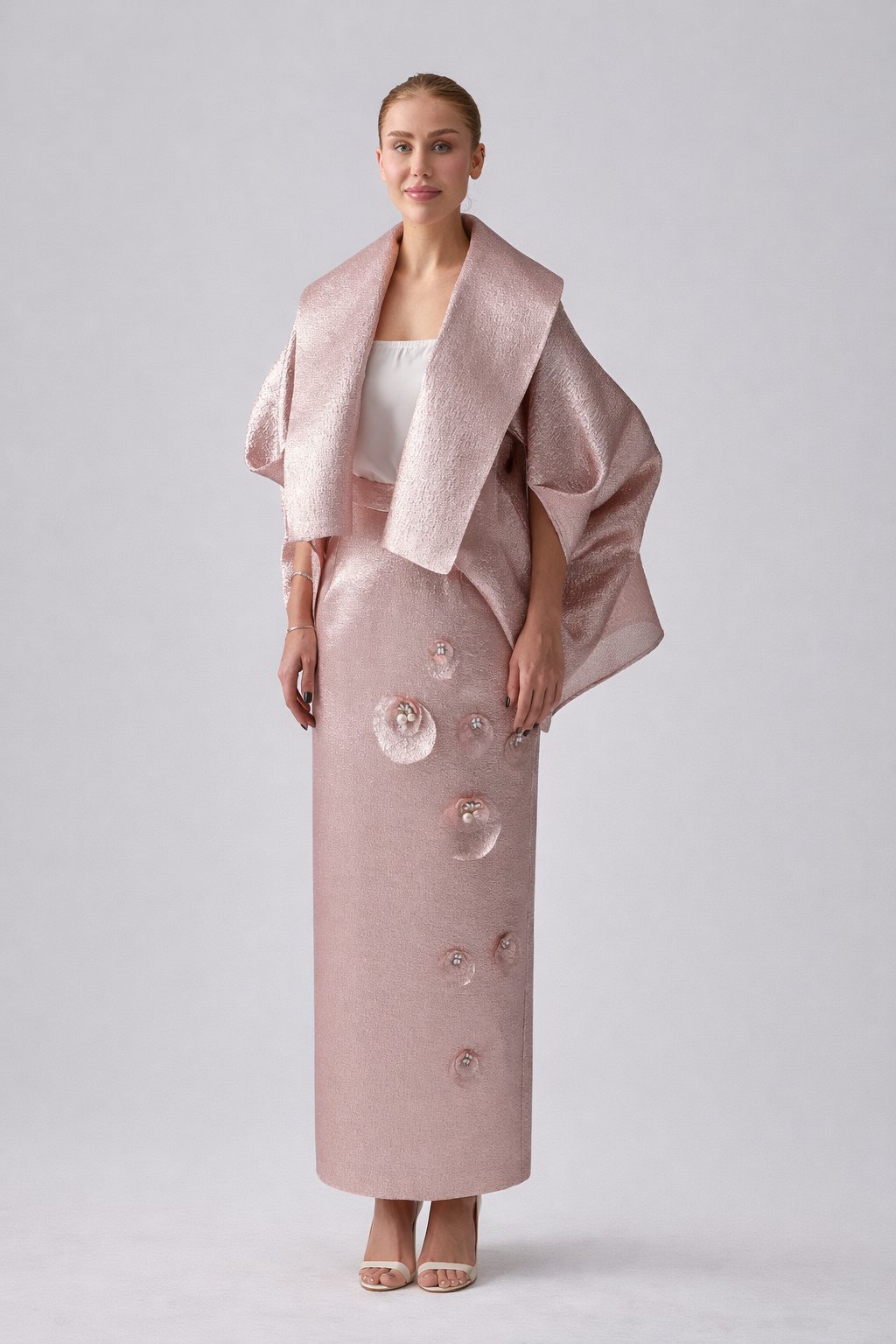 Blush Pink Embellished Maxi Skirt