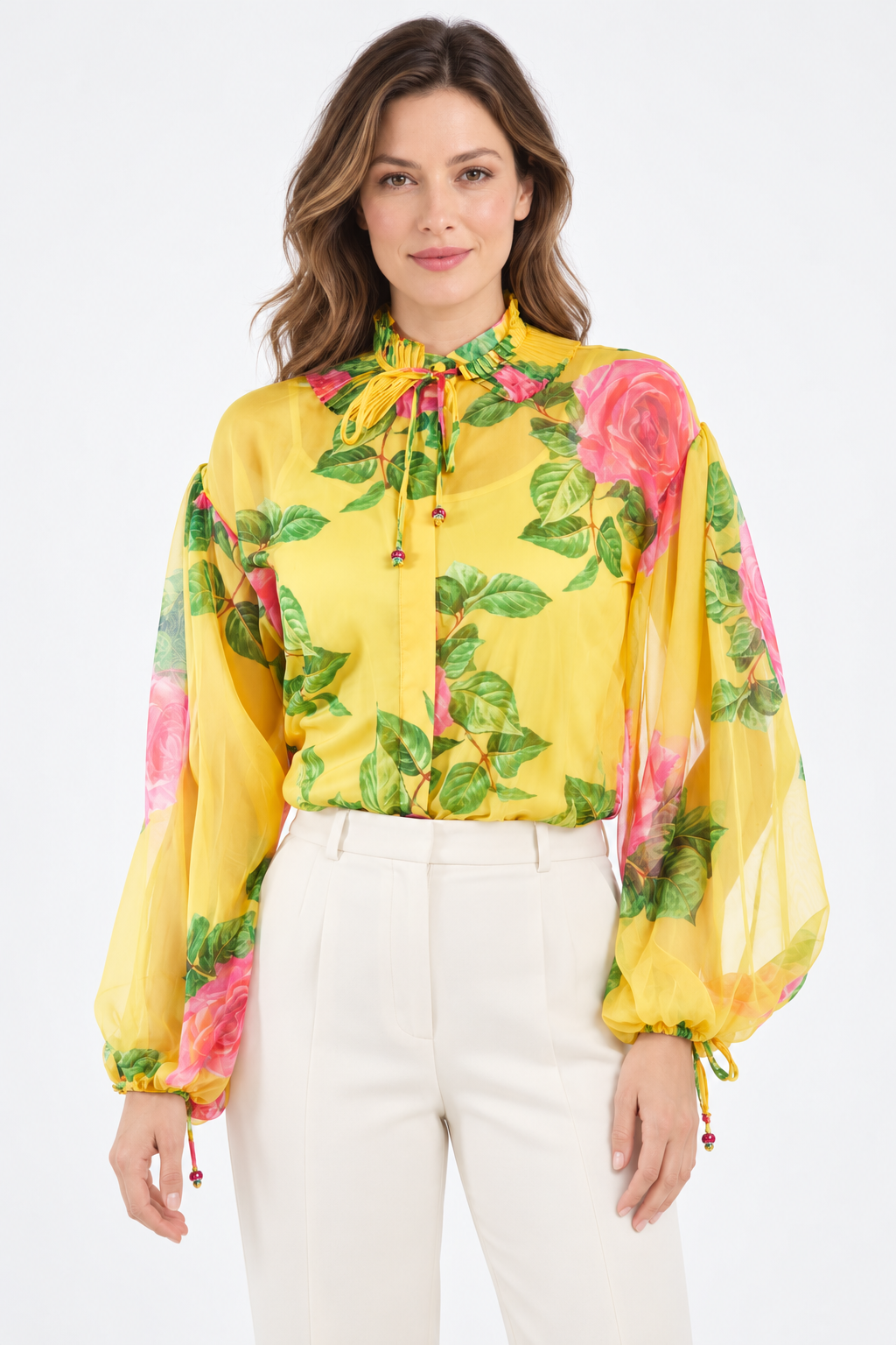 Yellow Floral Chiffon Blouse