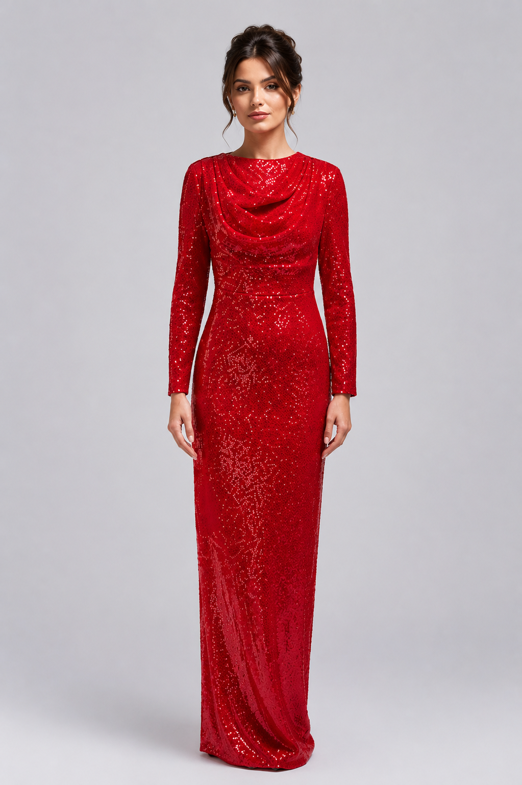 Ruby Drape Sequin Gown
