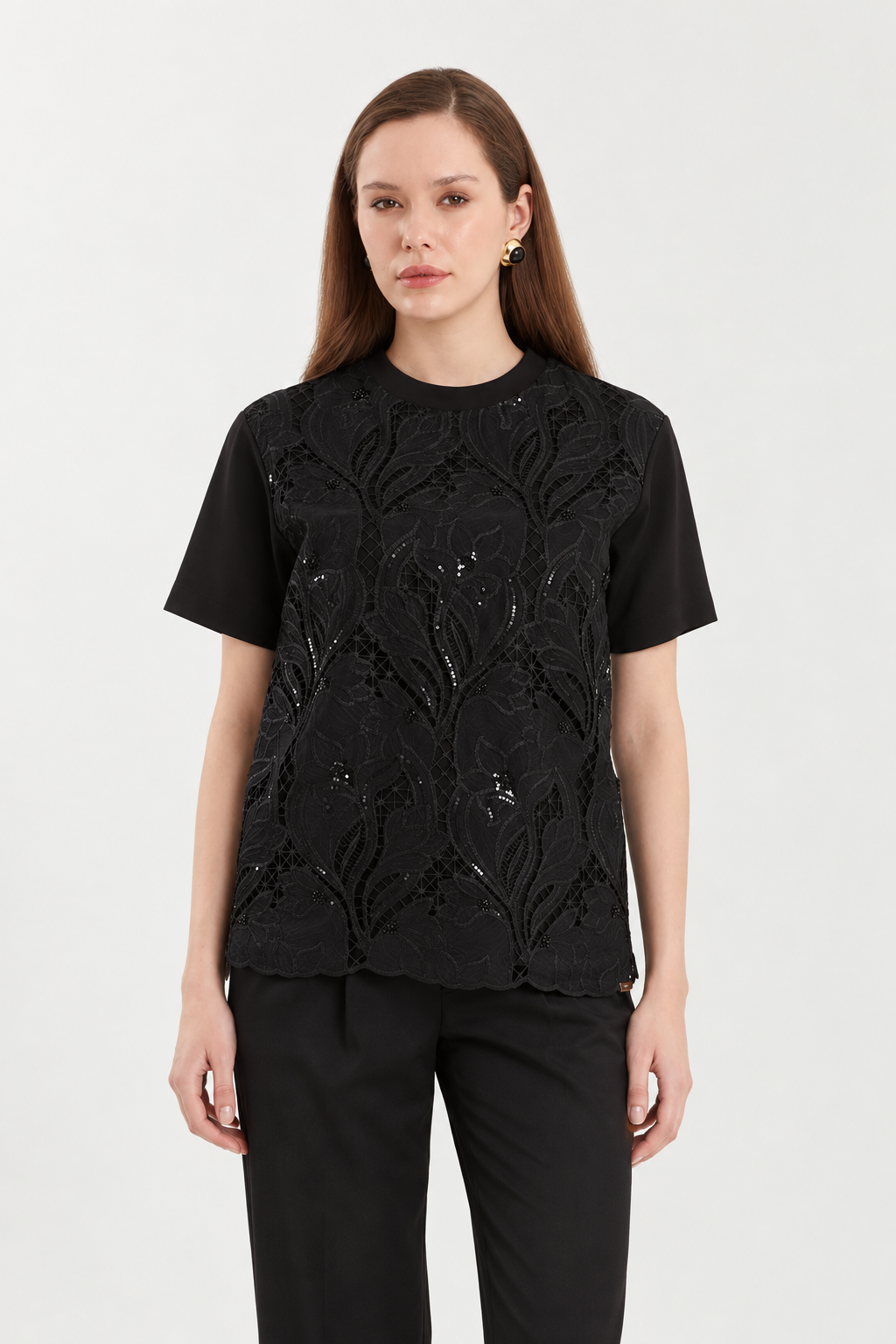 Black Embroidered Sequin Top