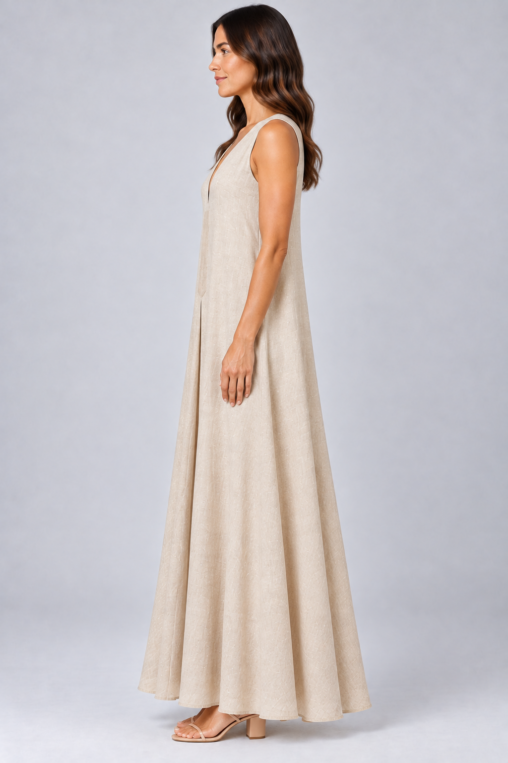 Natural Beige Linen Maxi Dress