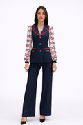 Navy Patterned Sleeve Suit