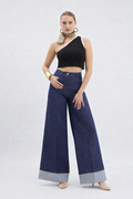 Wide-Leg Cuffed Jeans