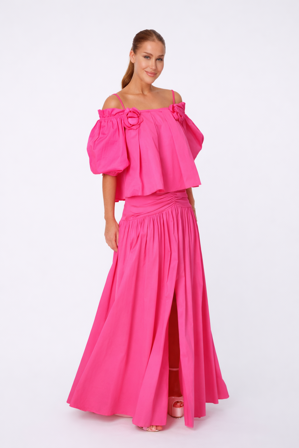 Rushed High-Waist Fuchsia Maxi Skirt