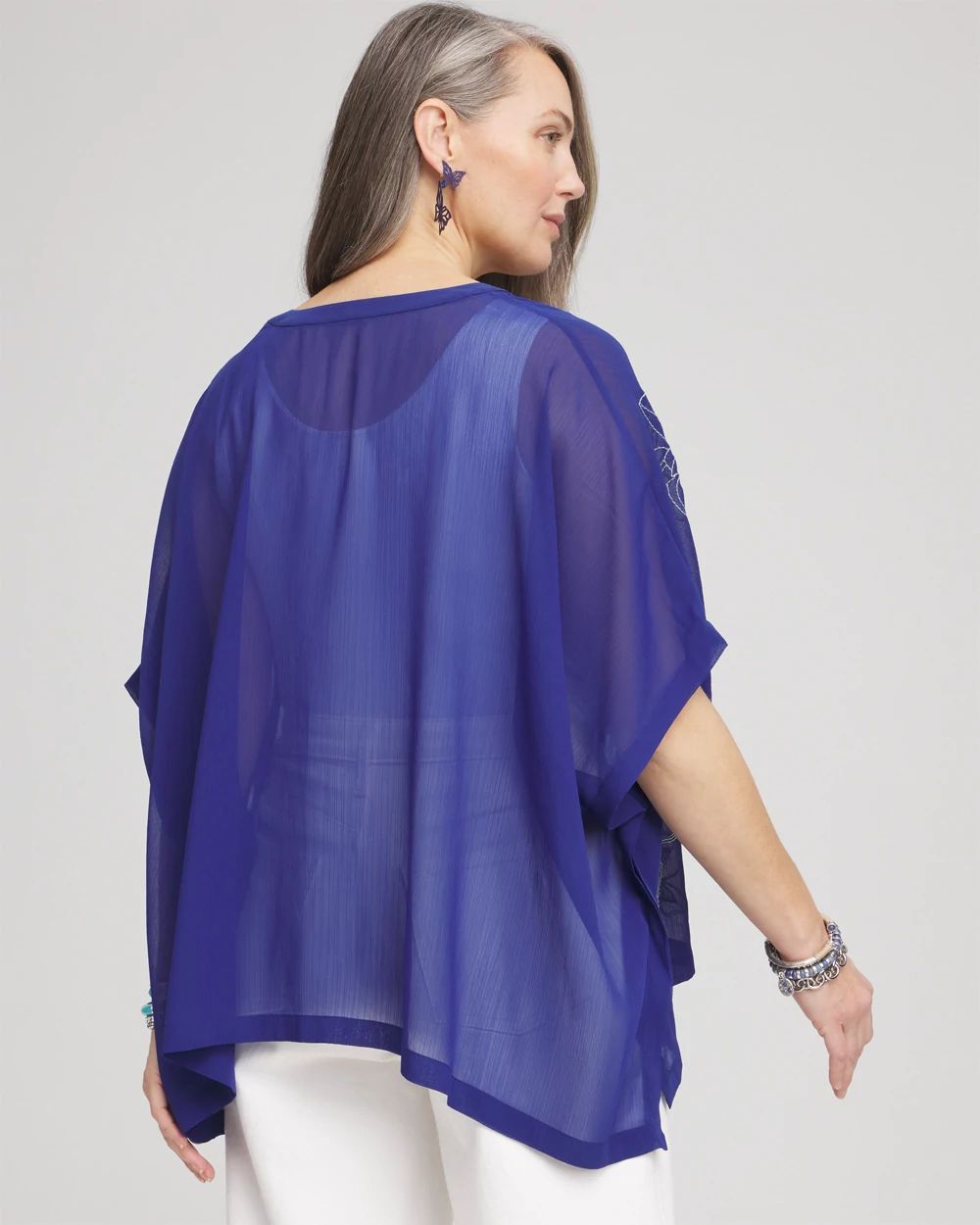 Royal Blue Floral Poncho Blouse
