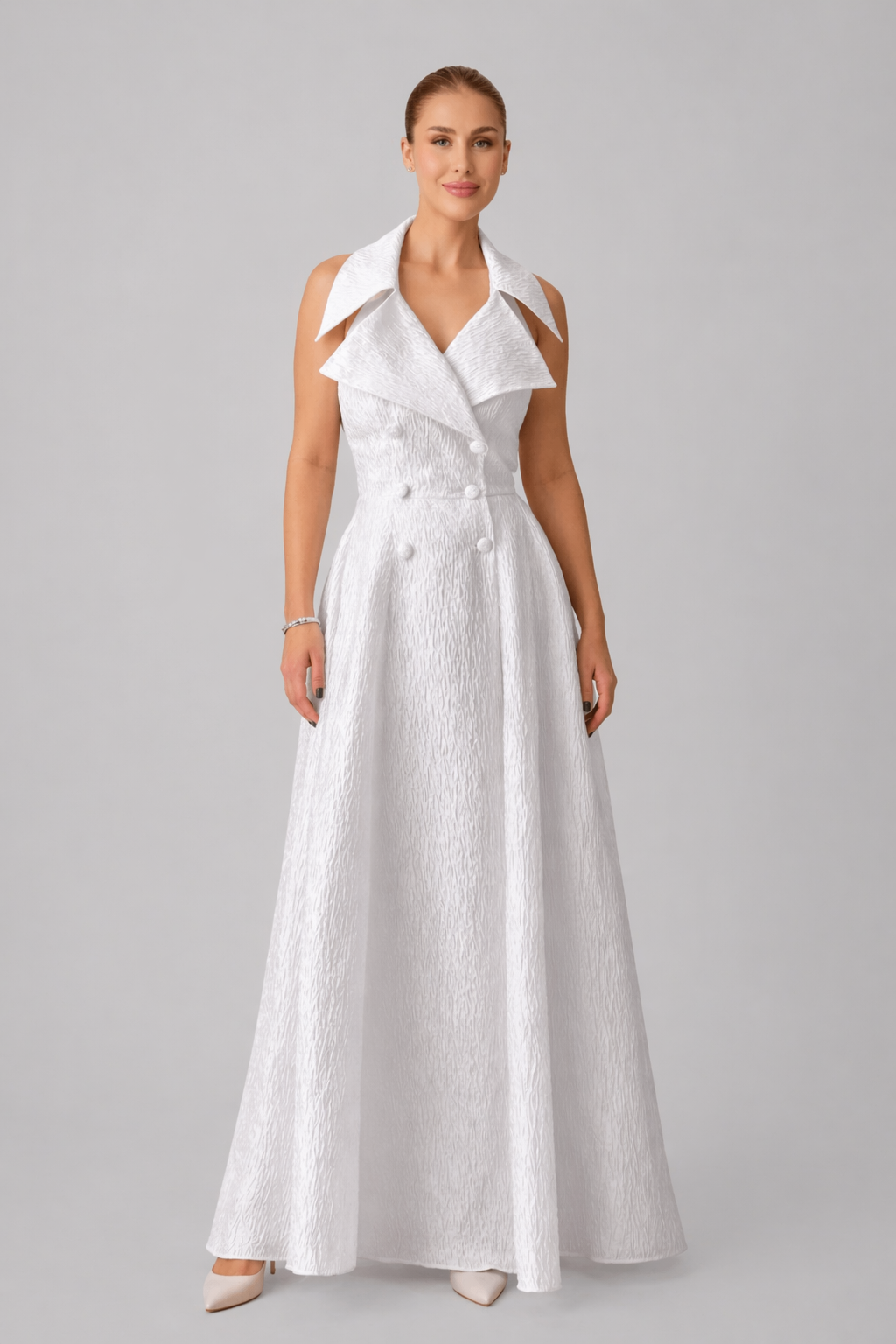 Textured Halter Maxi Dress – White