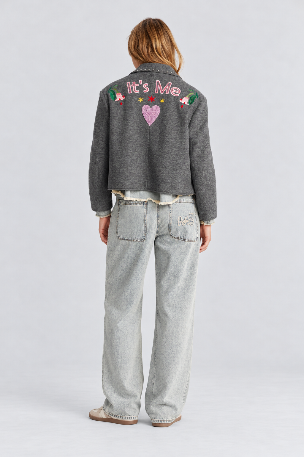 Grey Embroidered Studded Jacket