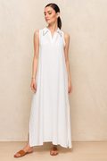 Linen Long Dress with Stones Collar