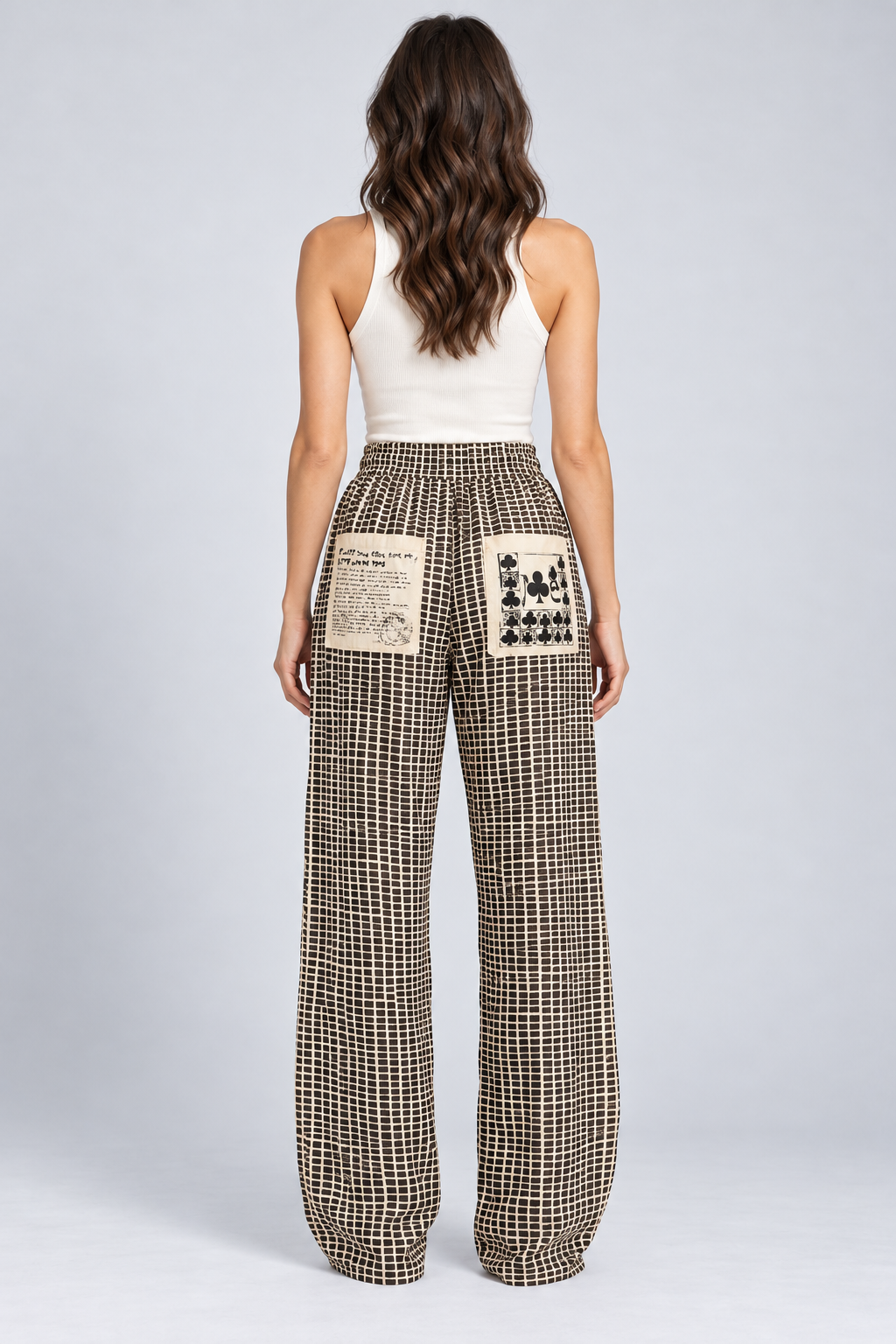 Zebra & Grid Print Wide-Leg Pants