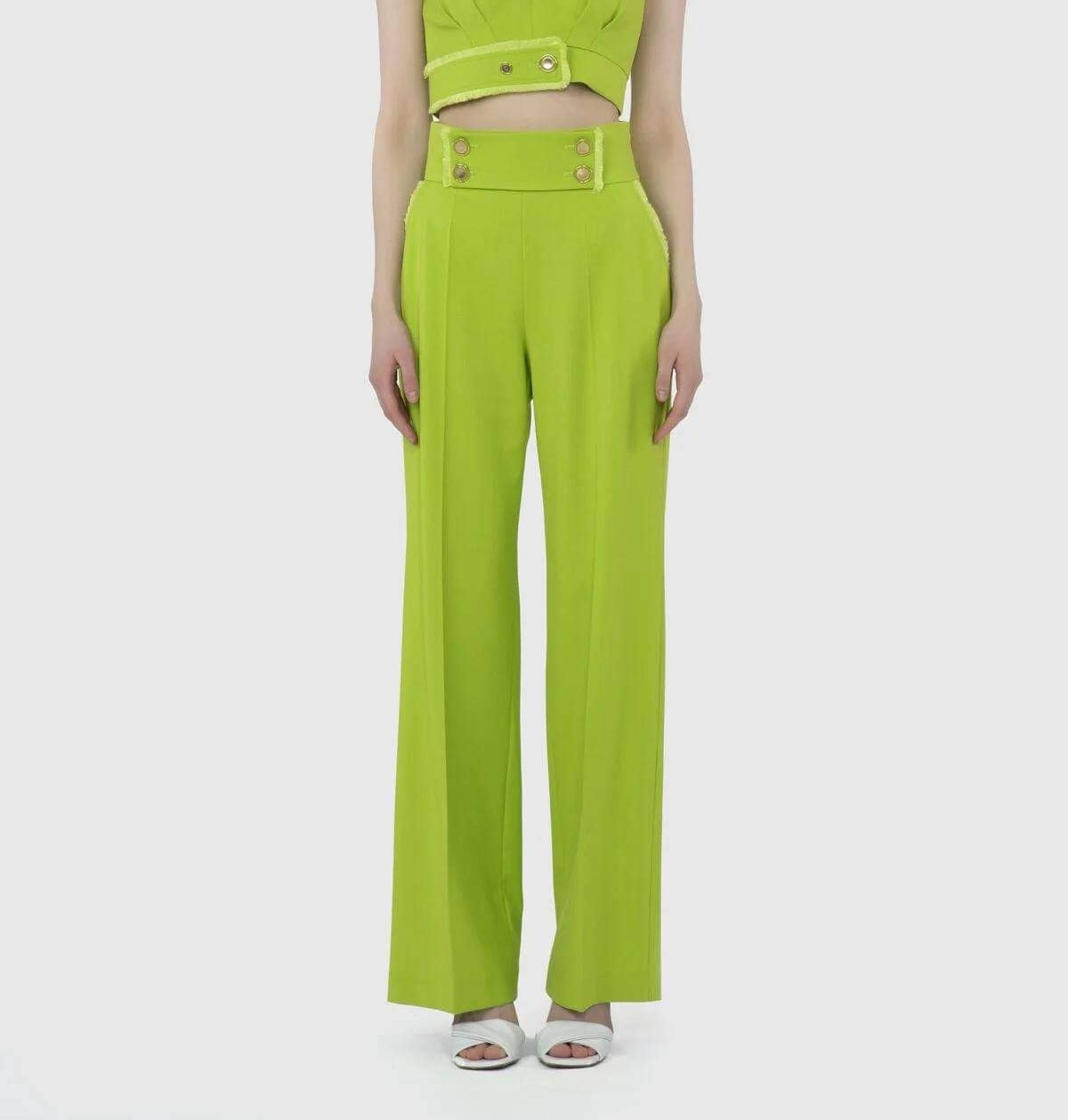 Gizia Lime Green Wide-Leg Pants