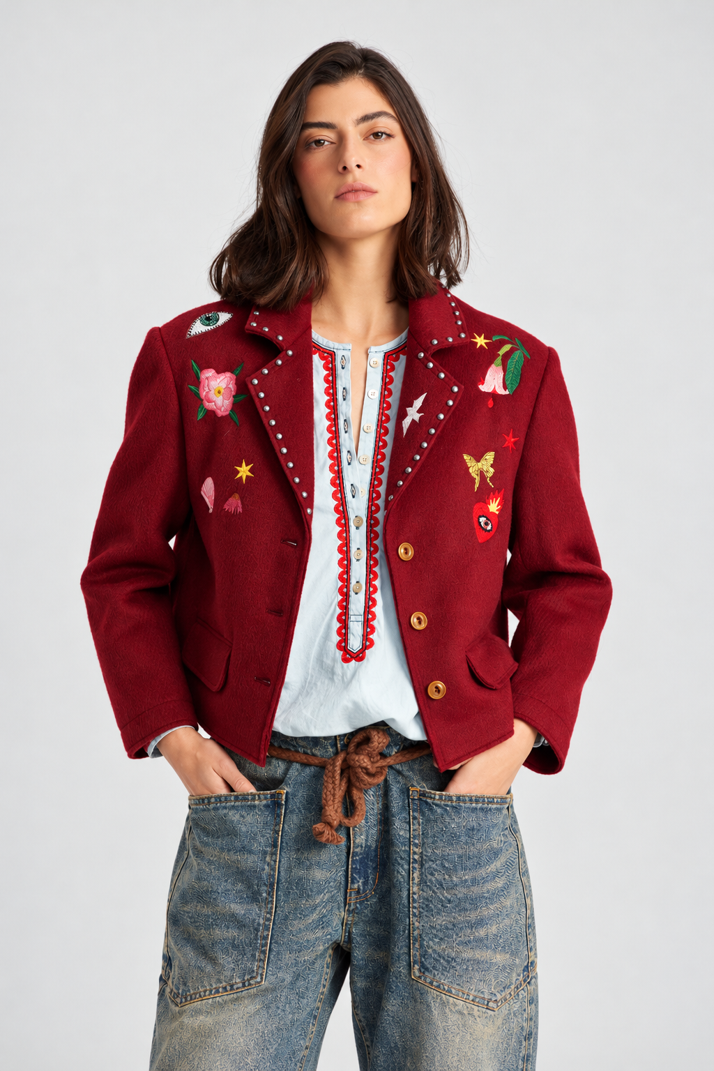 Burgundy Embroidered Jacket