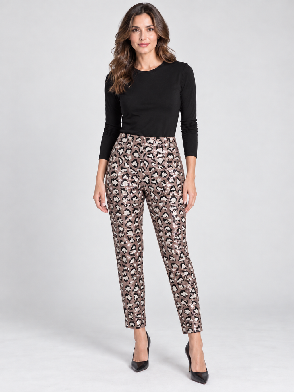 Leopard print sequin trousers