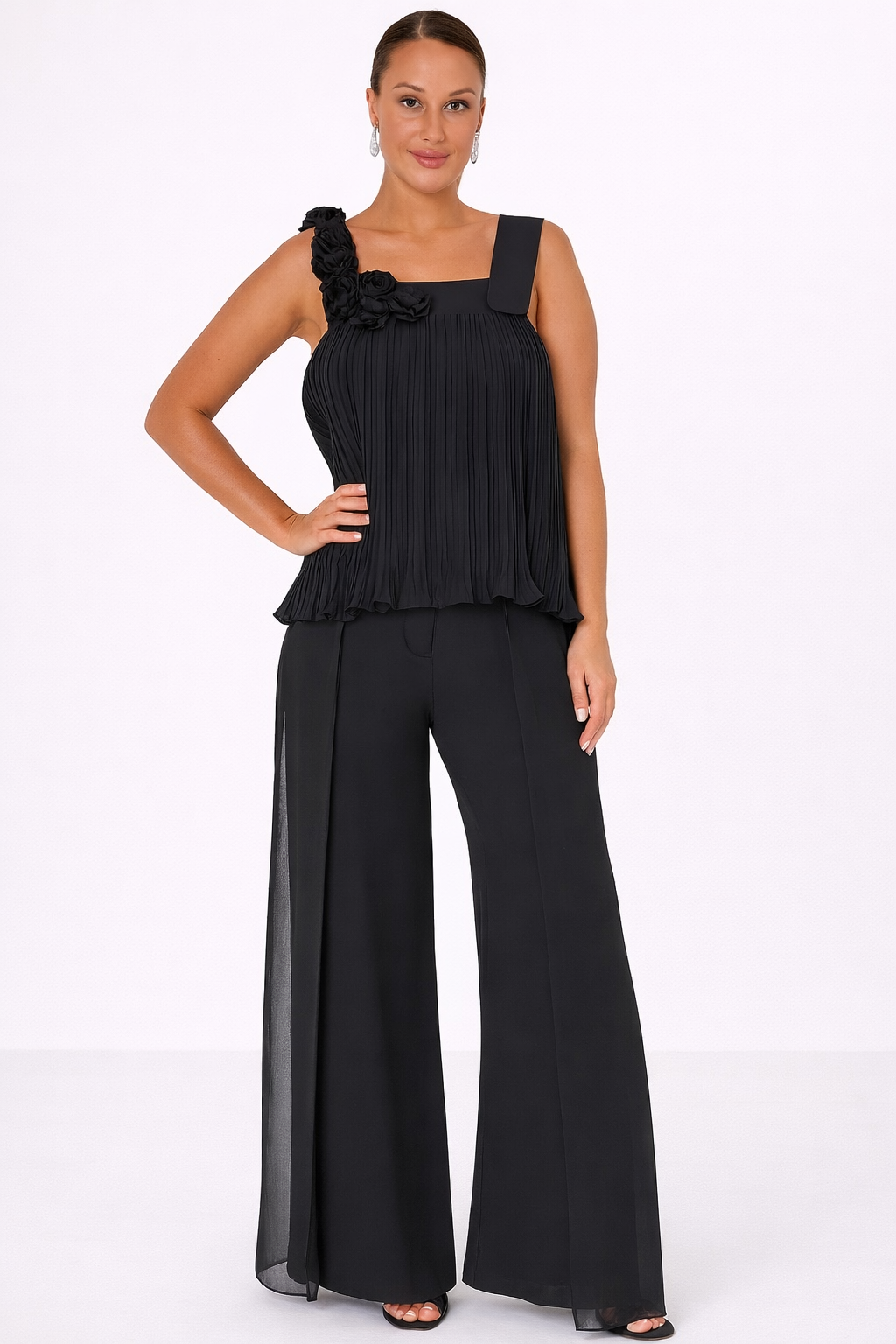 Black Wide-Leg Tulle
