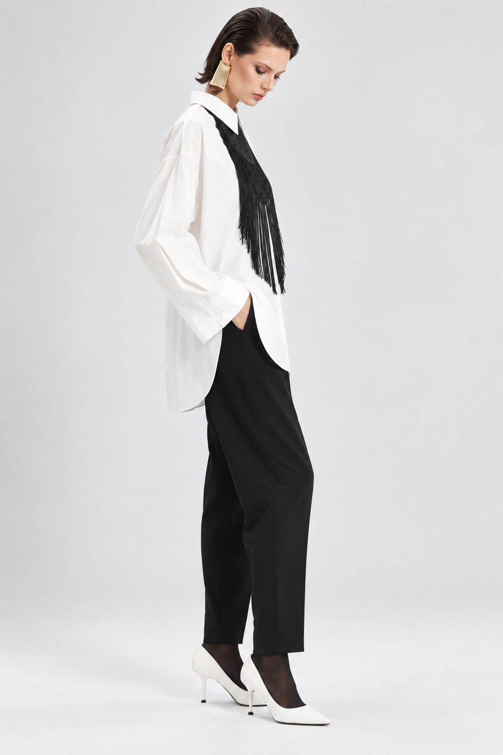 White Fringe Statement Shirt
