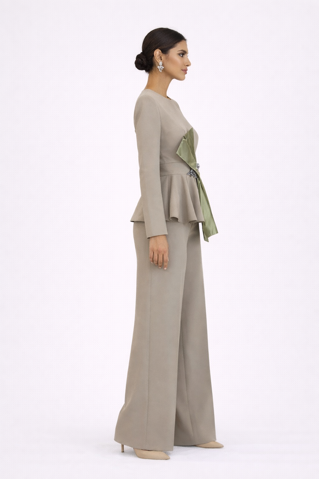 Olive Peplum Suit