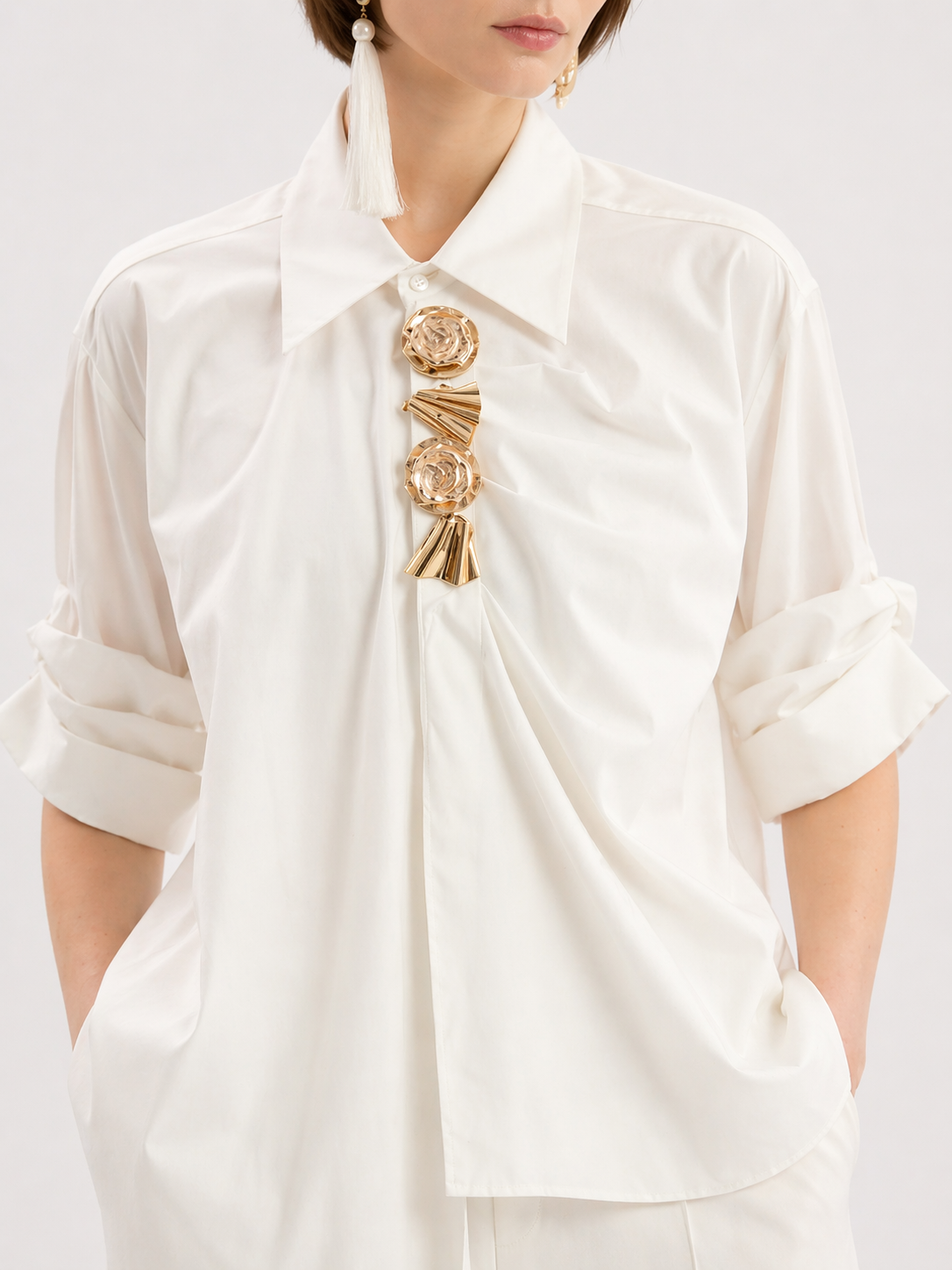 White Statement Shirt Blouse