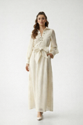 Ivory Linen Shirt Dress with Waist Tie