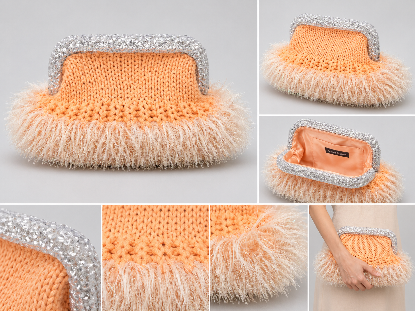 Nadia Dhafri Paris – Peach Feather Crochet Clutch